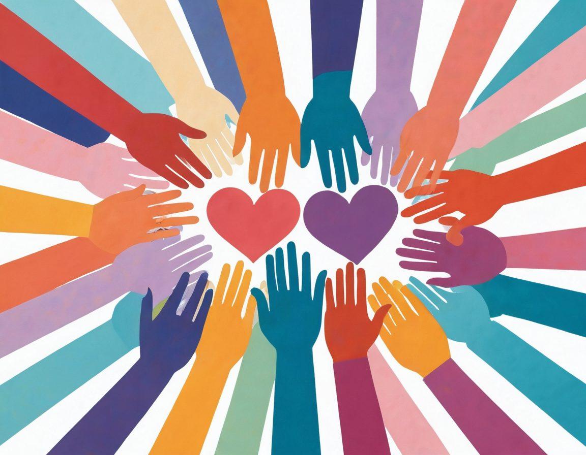An abstract representation of diverse adults engaged in meaningful conversations, surrounded by symbolic elements like heart shapes, intertwined hands, and vibrant pathways illustrating connection and growth. The background features soft pastel colors to evoke warmth and harmony. super-realistic. vibrant colors. white background.